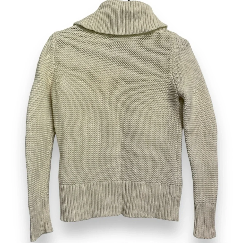 Talbots Ivory Cream Thick Shawl Neck Waffle Knit Pullover V-Neck Sweater Size PP - Picture 3 of 8